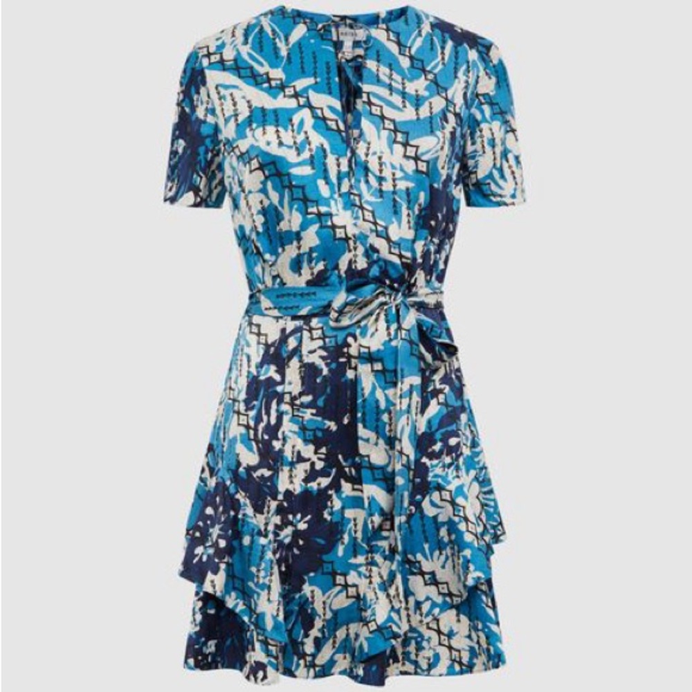 Reiss Blue Navy White Abstract Print Mini Dress